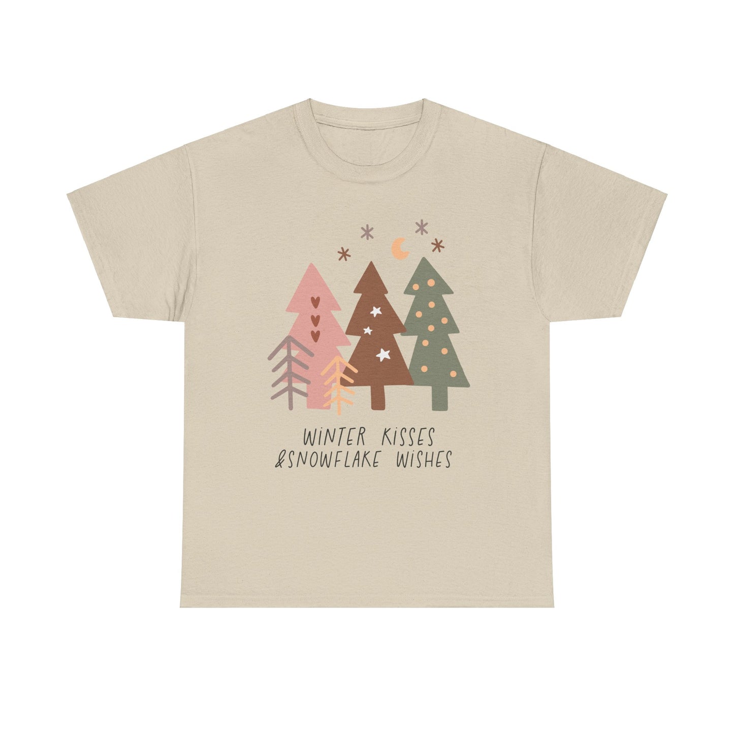 Winter Kisses & Snowflake Wishes Boho Winter Holiday Unisex Heavy Cotton Tee