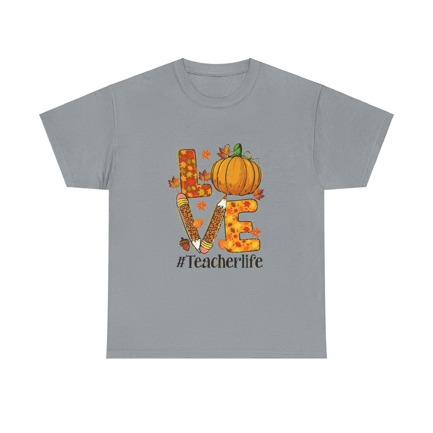 Fall Teacher Life Unisex Heavy Cotton Tee - Love & Pumpkin Design