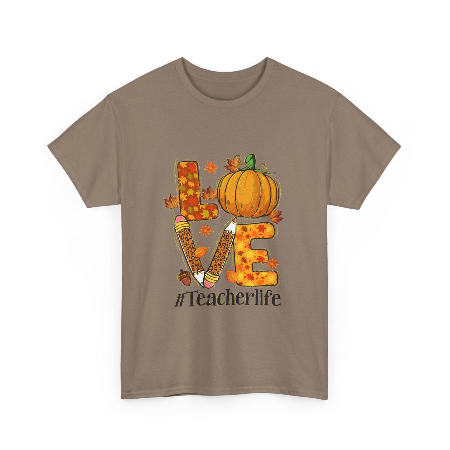 Fall Teacher Life Unisex Heavy Cotton Tee - Love & Pumpkin Design