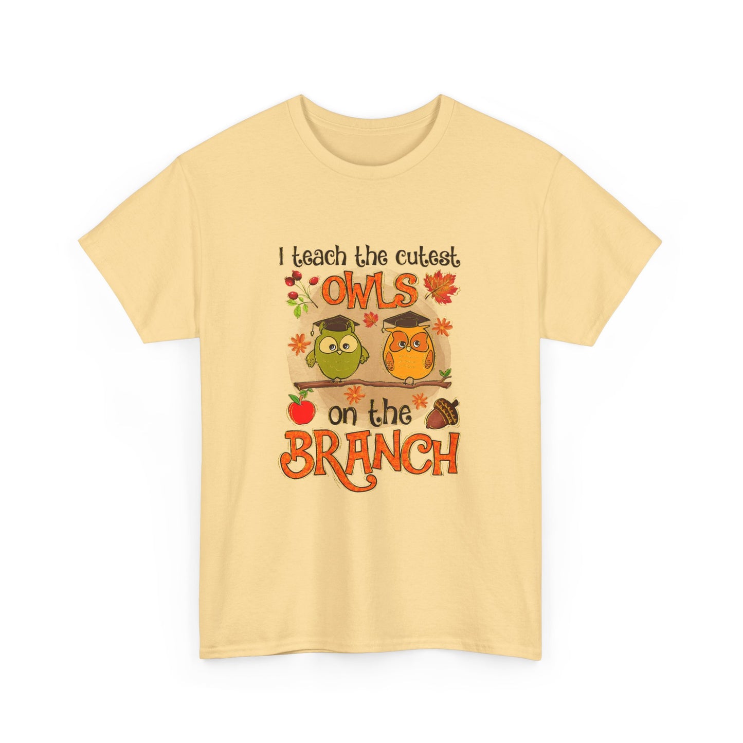 I Teacher The Cutest Owls on the Branch Fall Teacher Unisex Heavy Cotton Tee