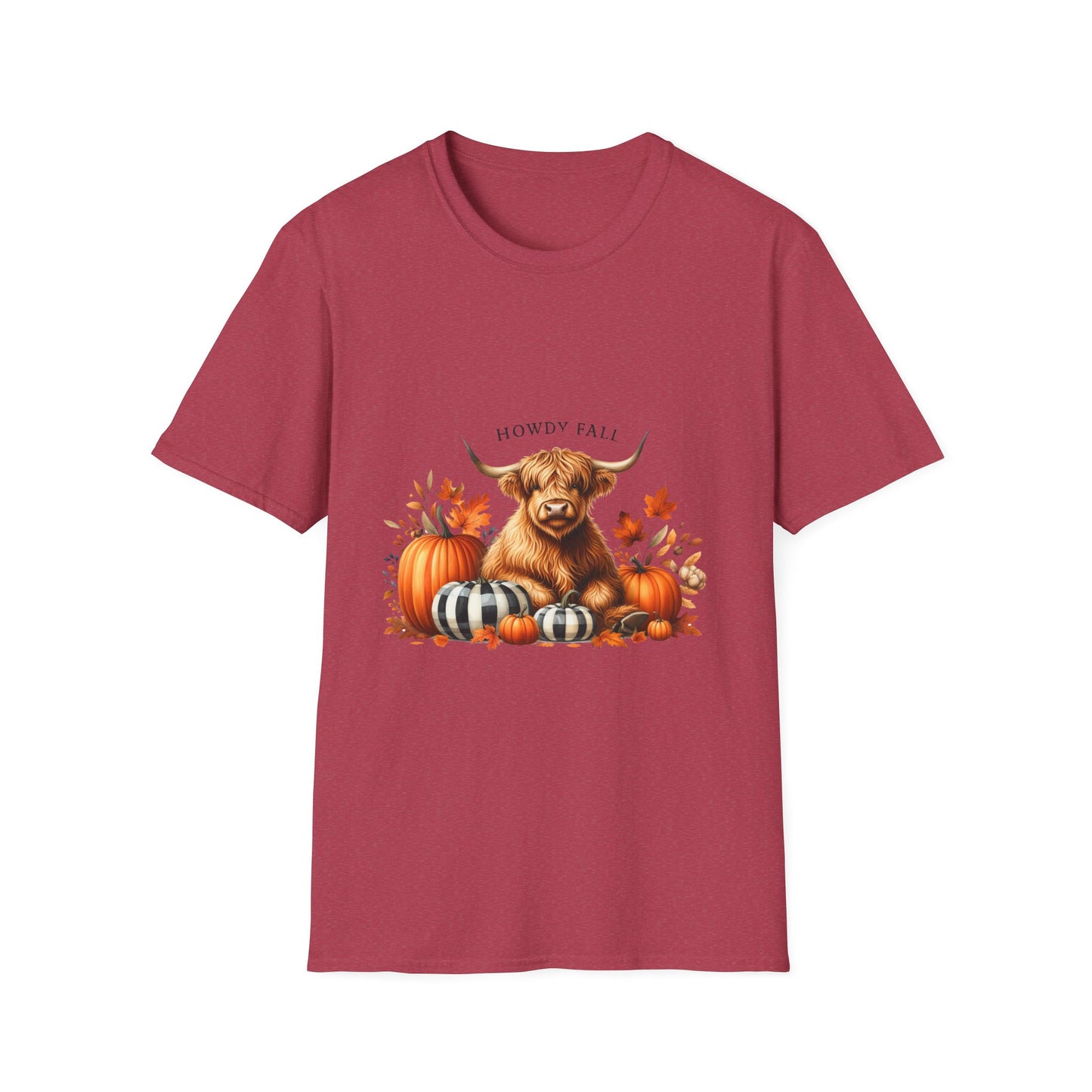 Howdy Fall-Themed Highland Cow Unisex T-Shirt - Cute Pumpkin Design