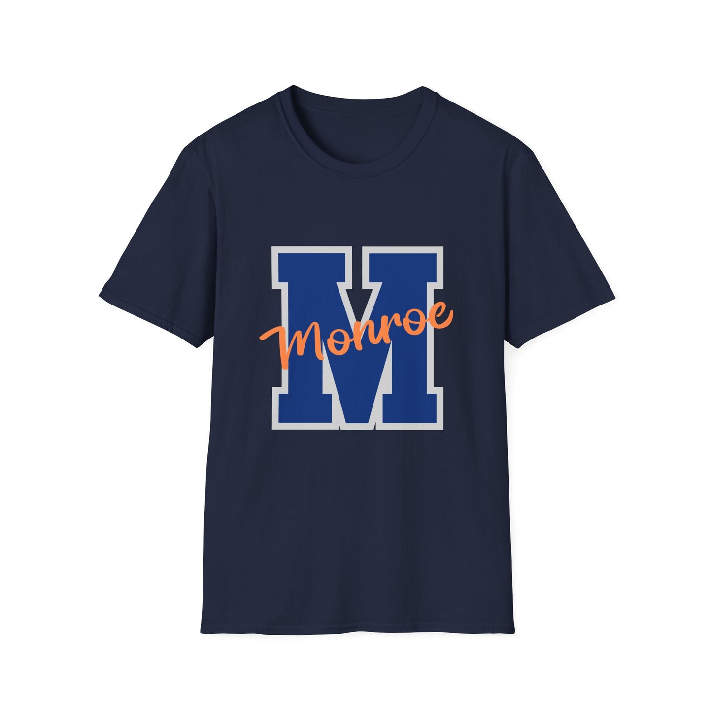 Monroe M Blue Orange Monroe Unisex Softstyle T-Shirt - Casual Comfort & Custom Style