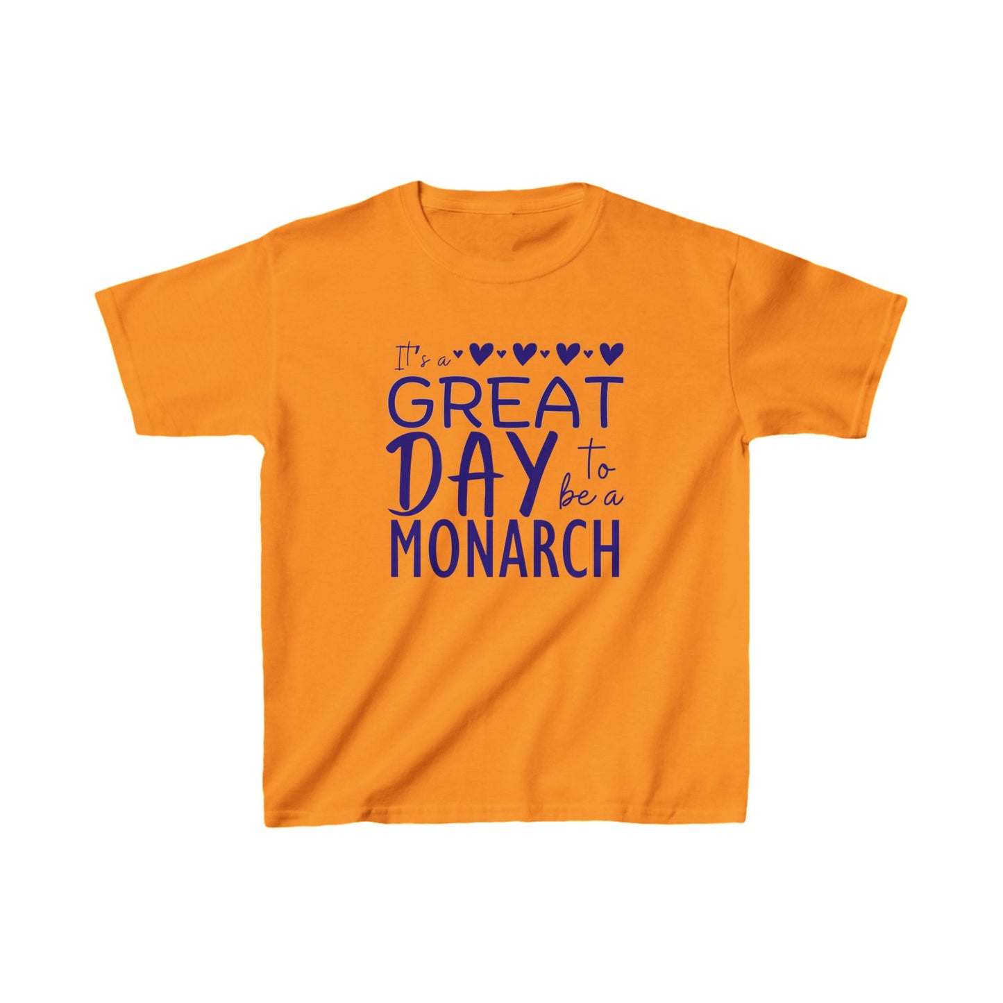 Kids Its a Great Day to be a Monarch  Blue Lettering Tee - Vibrant Green Cotton T-Shirt