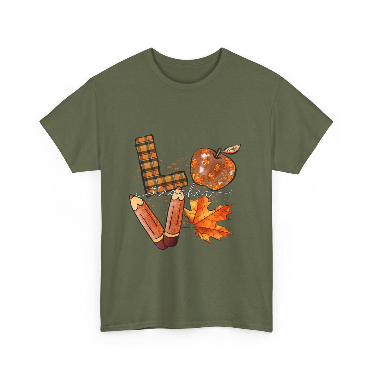 Fall Love Teacher Unisex Heavy Cotton Tee with Autumn Design