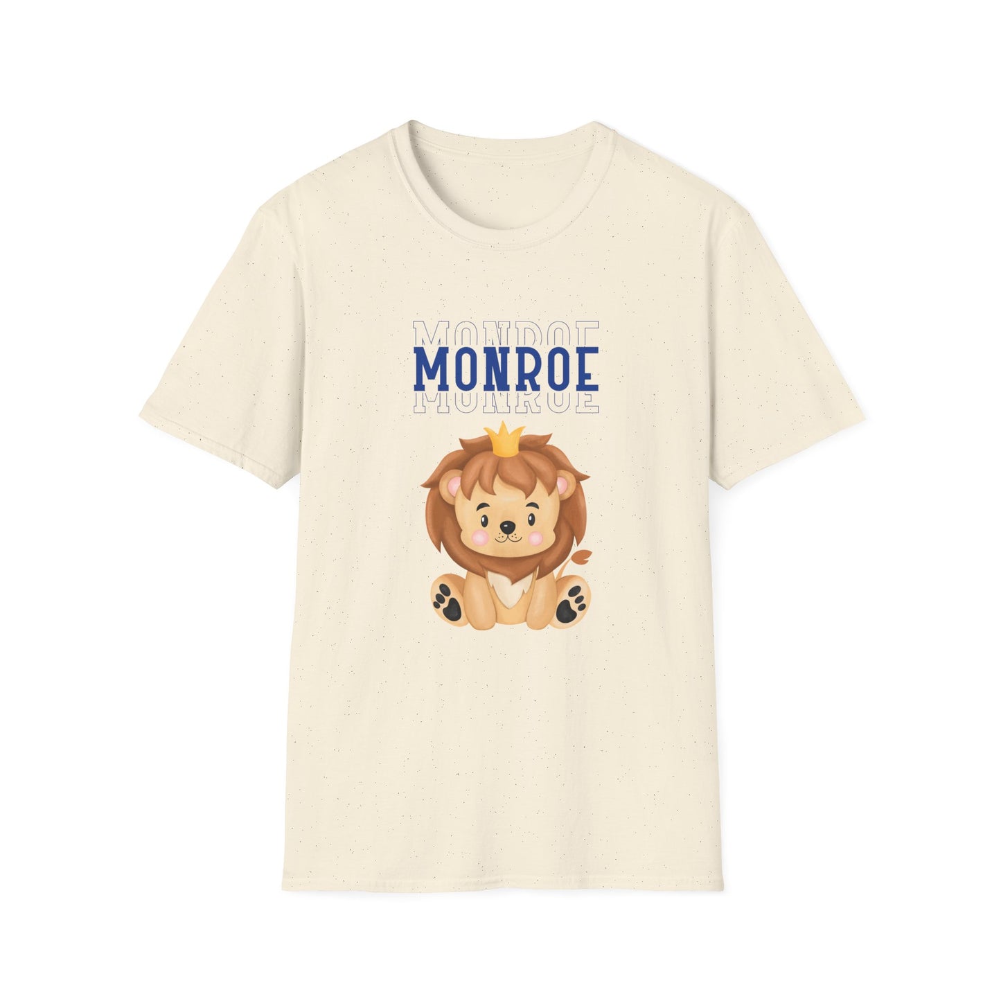 Triple Monroe Blue Lettering Cute Lion Wearing Crown Softstyle T-Shirt: Adult Unisex