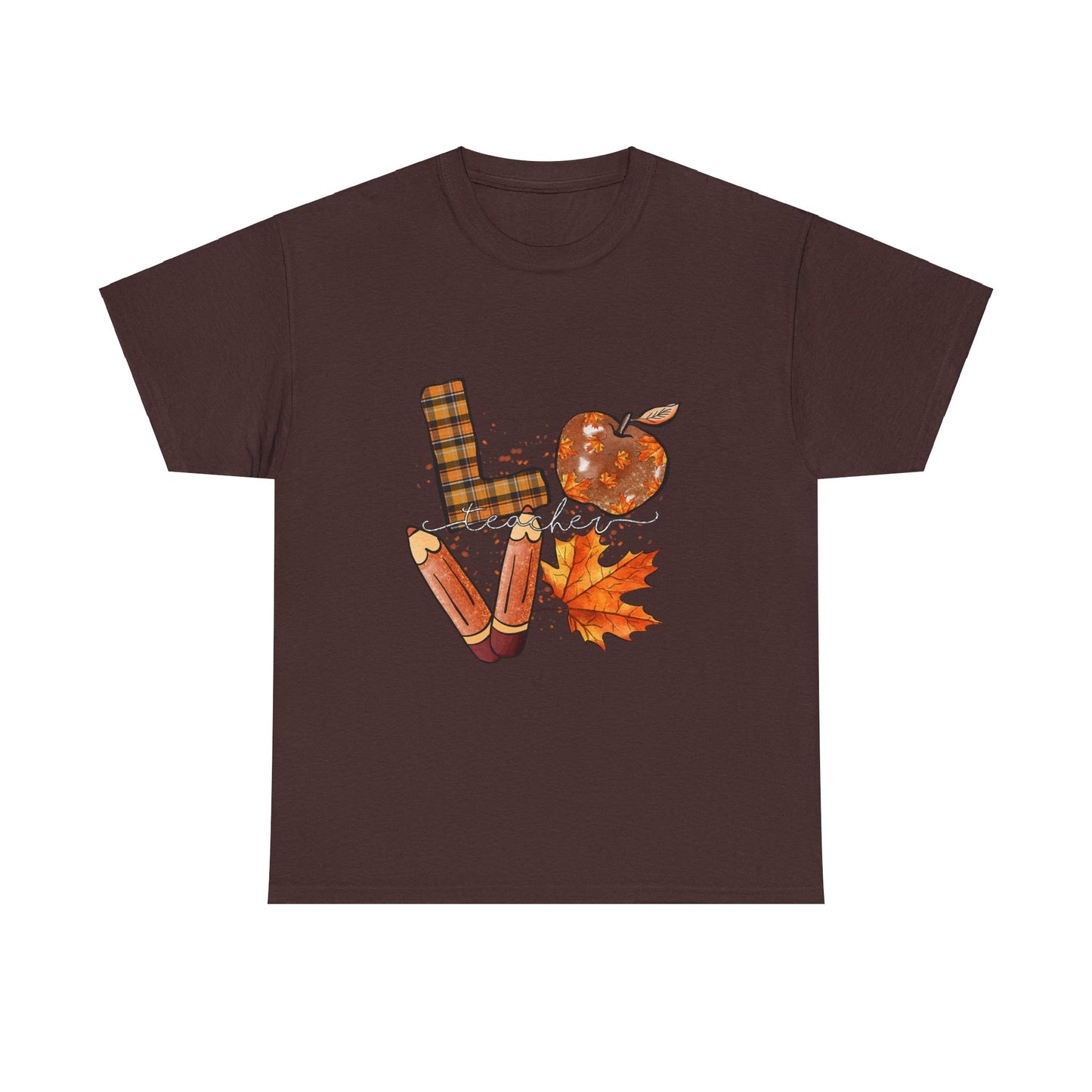 Fall Love Teacher Unisex Heavy Cotton Tee with Autumn Design