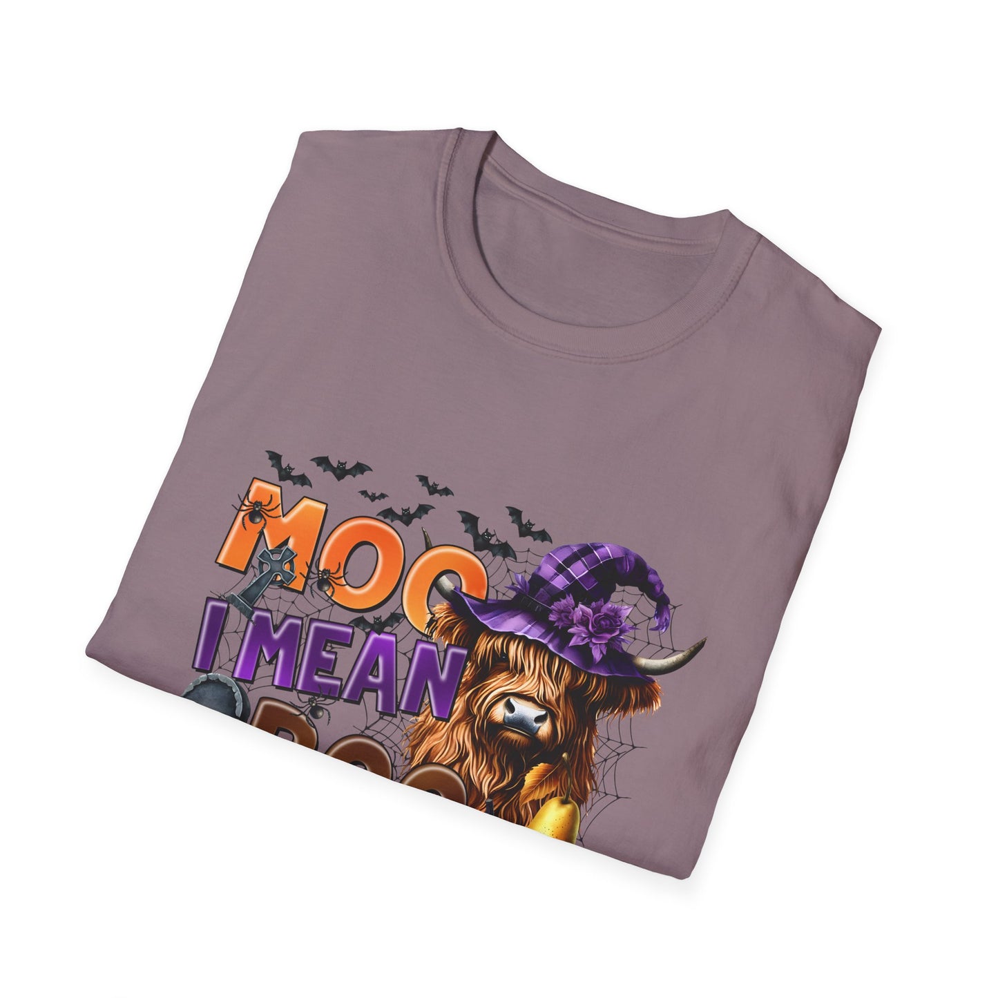 Funny Cow Halloween T-Shirt - "MOO I Mean BOO" - Unisex Softstyle Tee