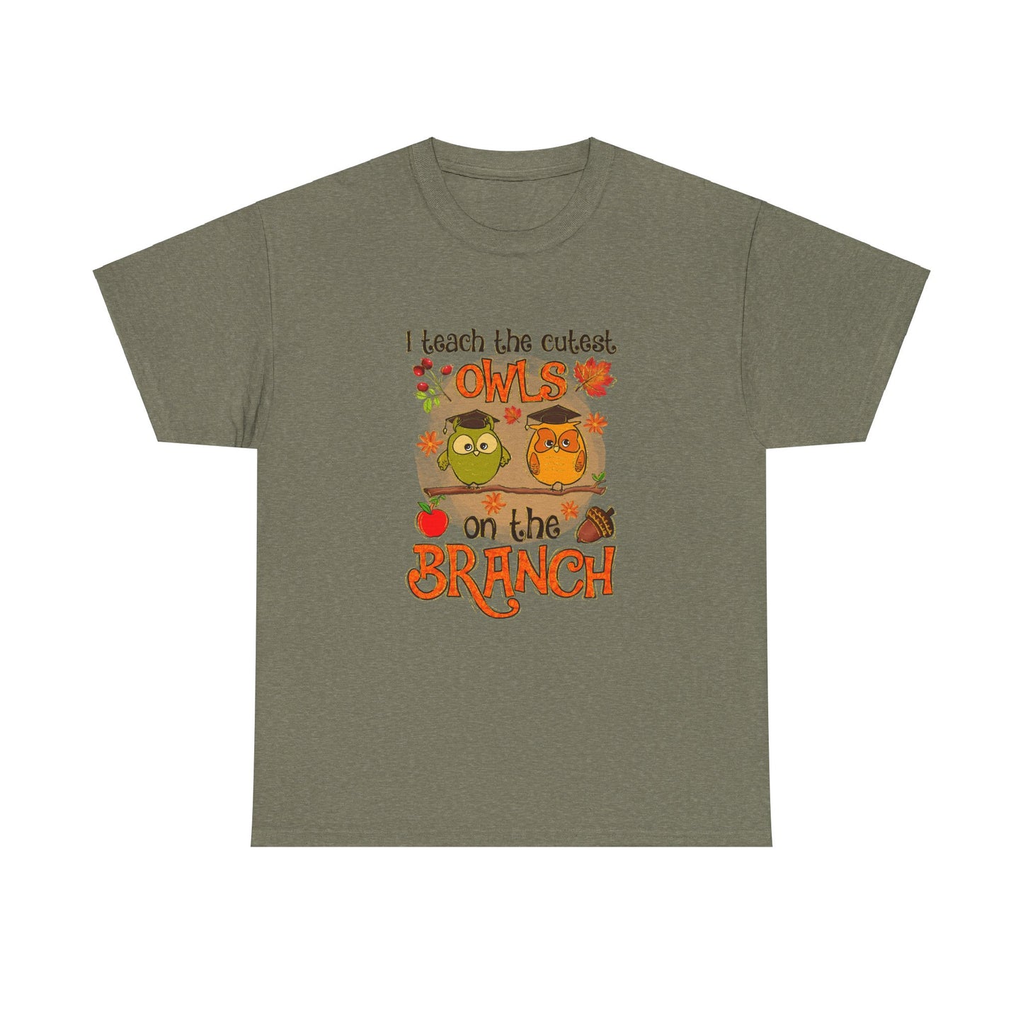 I Teacher The Cutest Owls on the Branch Fall Teacher Unisex Heavy Cotton Tee
