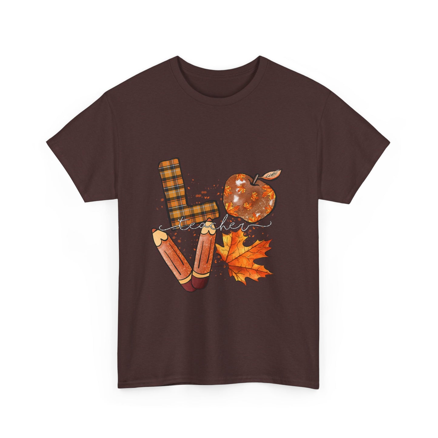 Fall Love Teacher Unisex Heavy Cotton Tee with Autumn Design