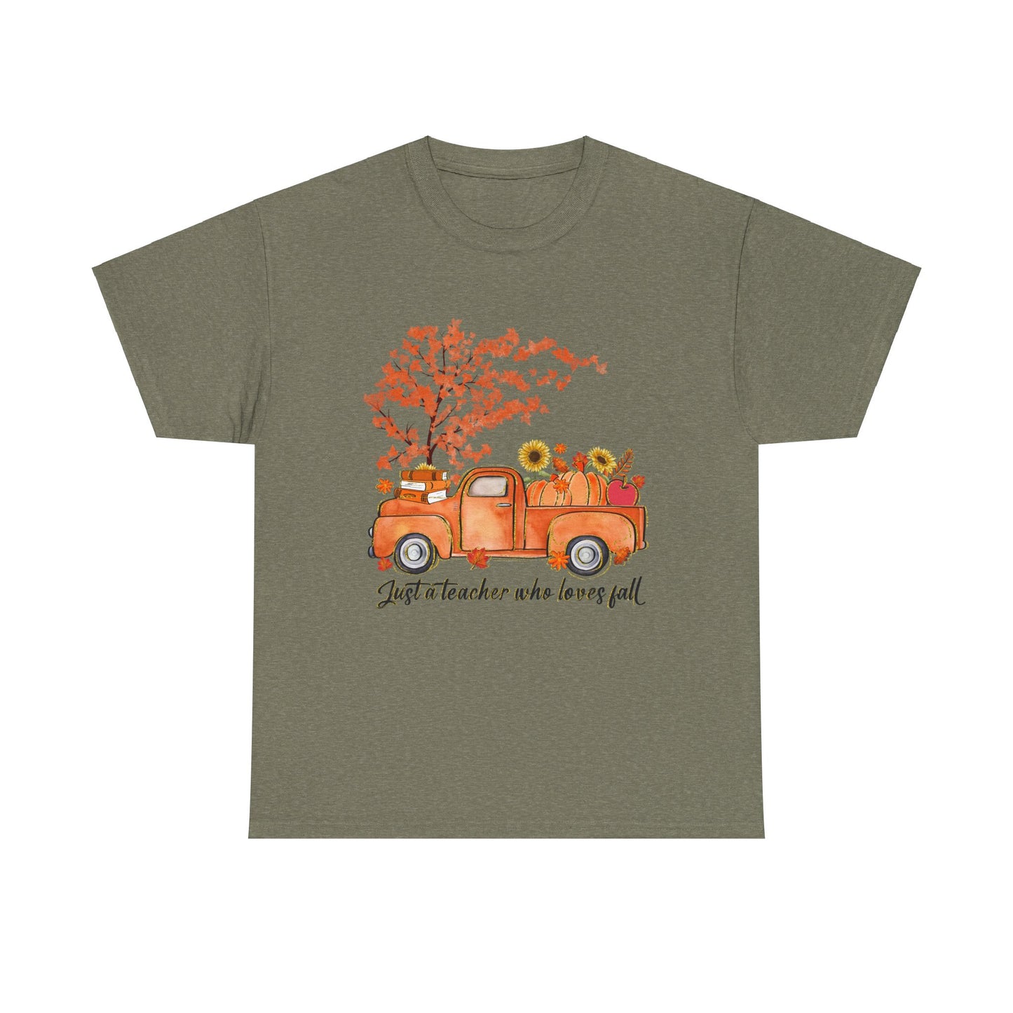 "Just a Teacher Who Loves Fall" Fall Teacher Unisex Heavy Cotton Tee - Perfect for Autumn Celebrations
