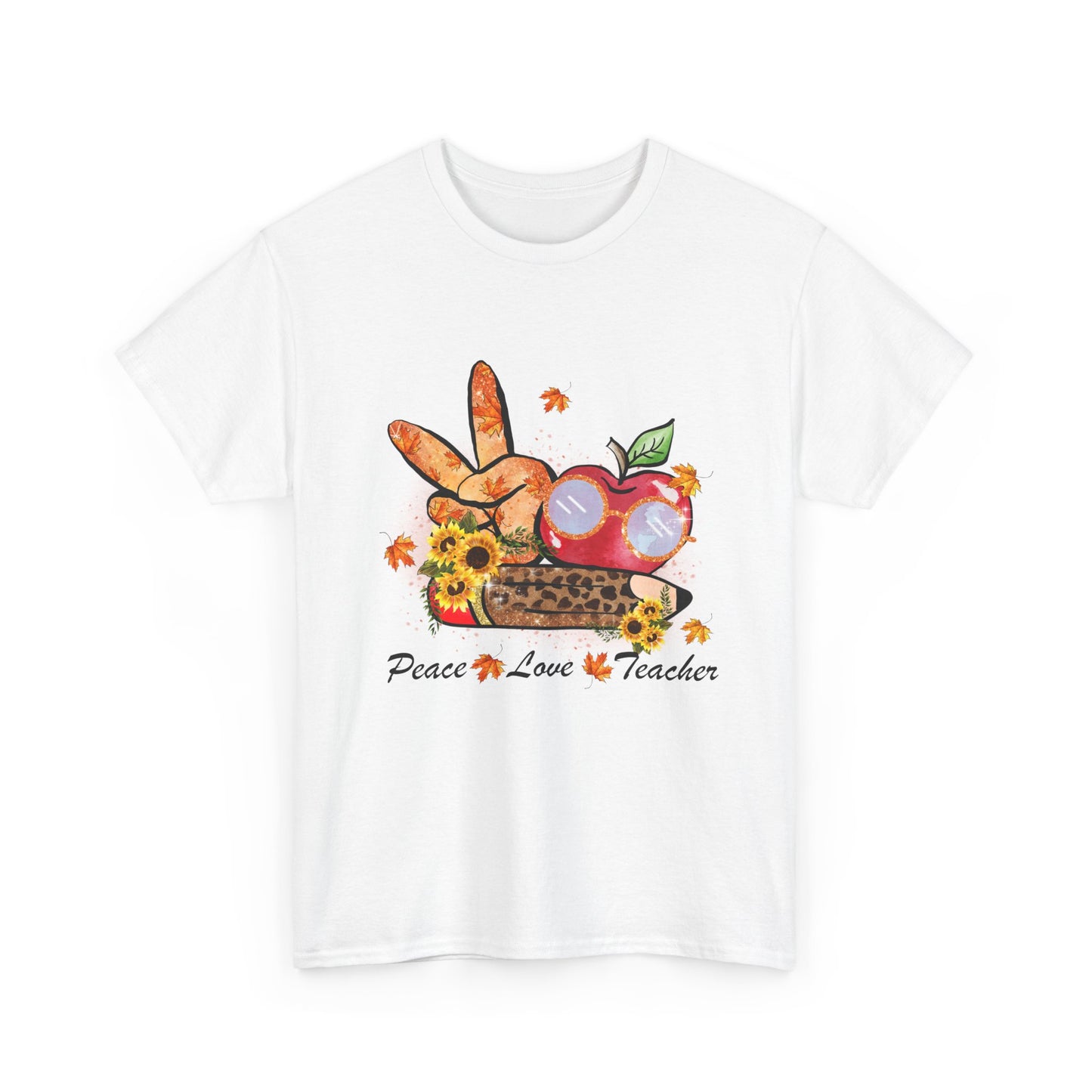 Peace Love Teacher Fall Unisex Heavy Cotton Tee