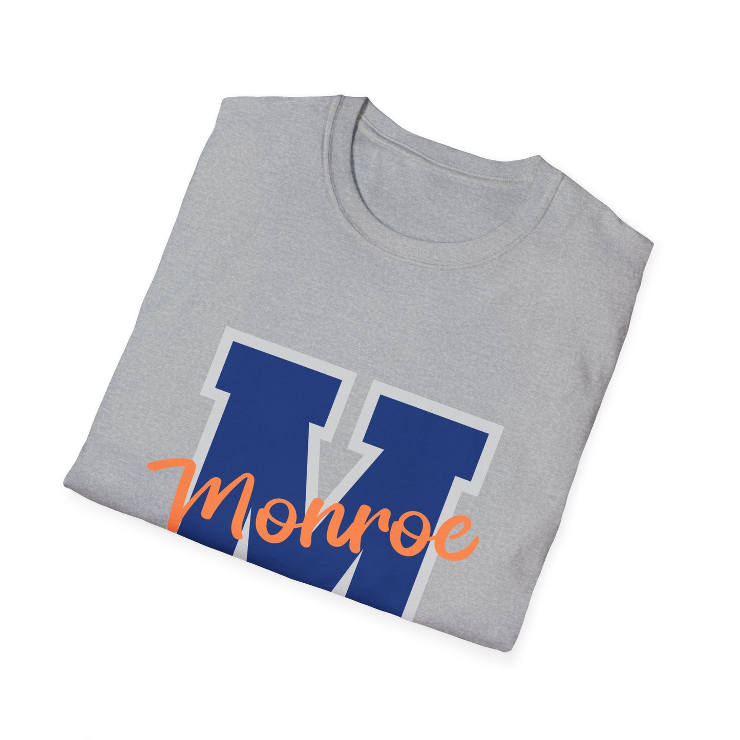 Monroe M Blue Orange Monroe Unisex Softstyle T-Shirt - Casual Comfort & Custom Style