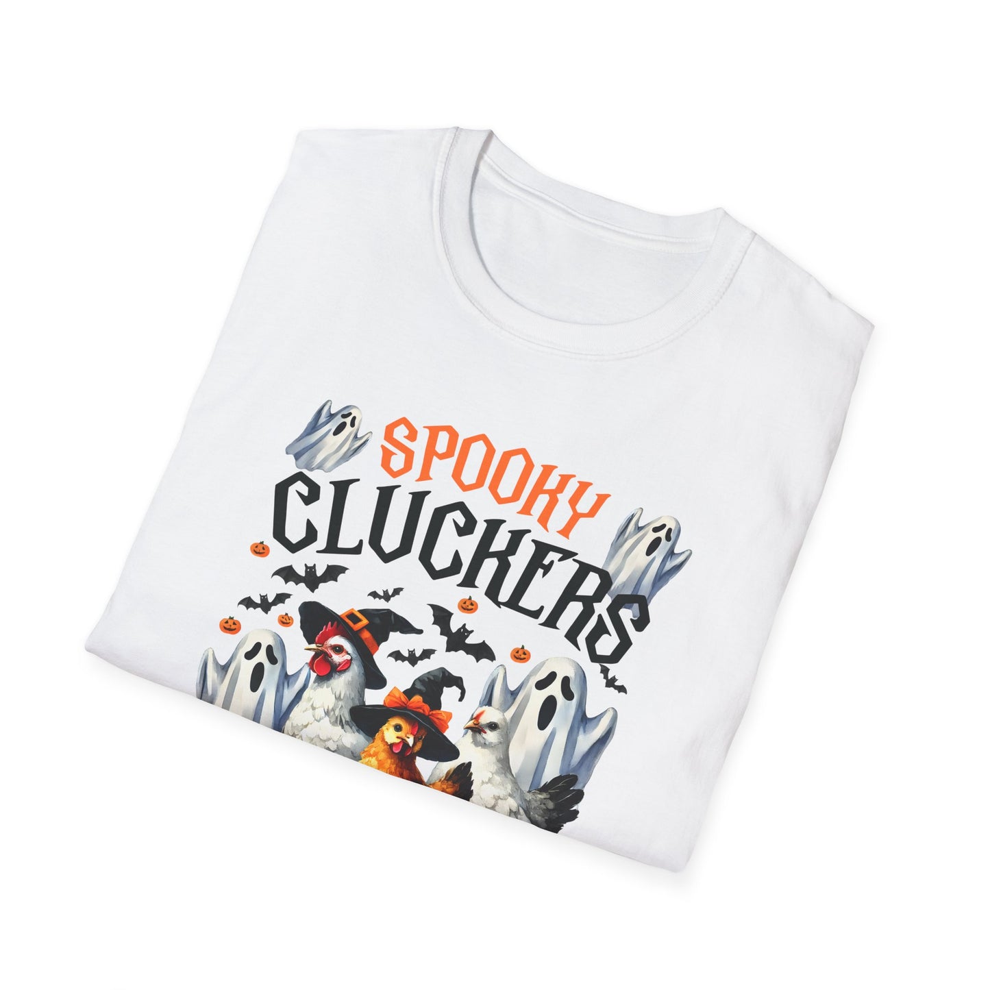 Spooky Cluckers Halloween Farm Chickens T-Shirt | Hen-Tastic Unisex Softstyle