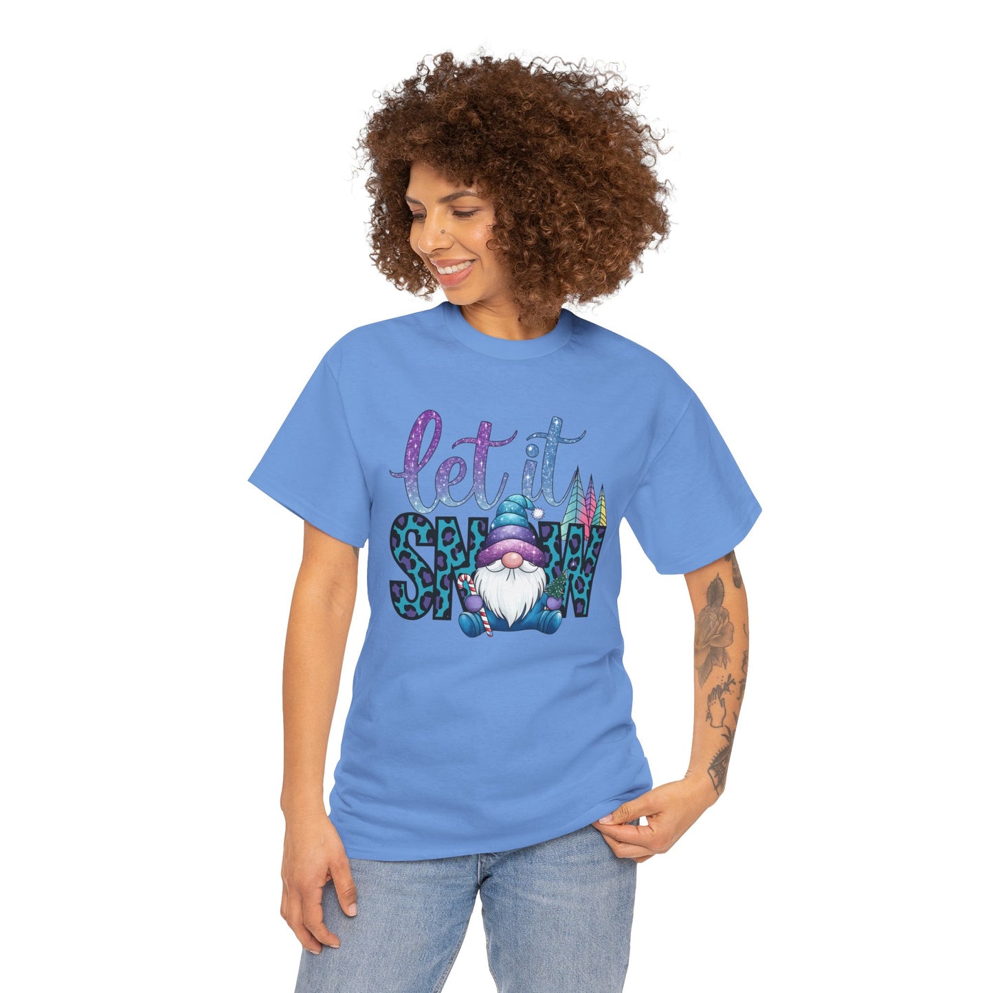 Let It Snow Unisex Heavy Cotton Tee - Fun Winter Holiday Gnome Design