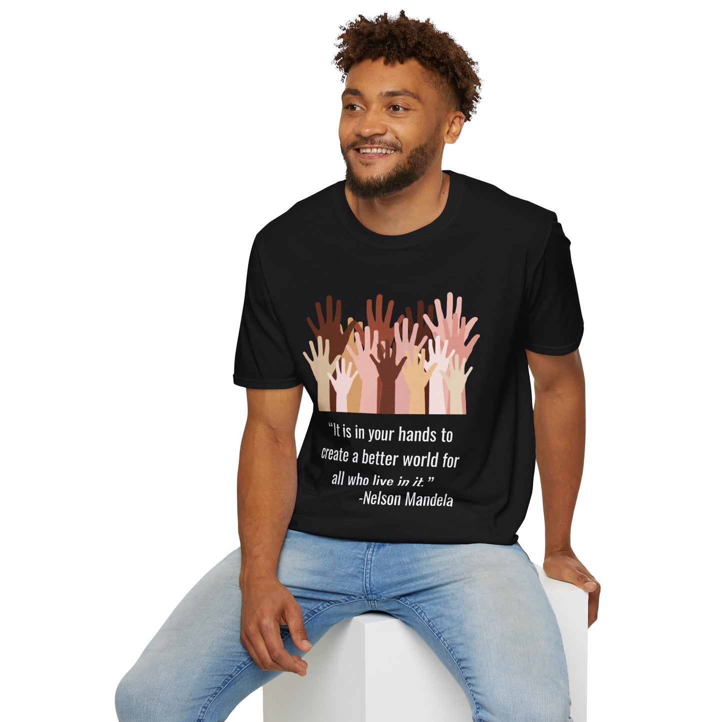 “It is in your hands to create a better world for all who live in it.” Equity Hands Unisex Softstyle T-Shirt