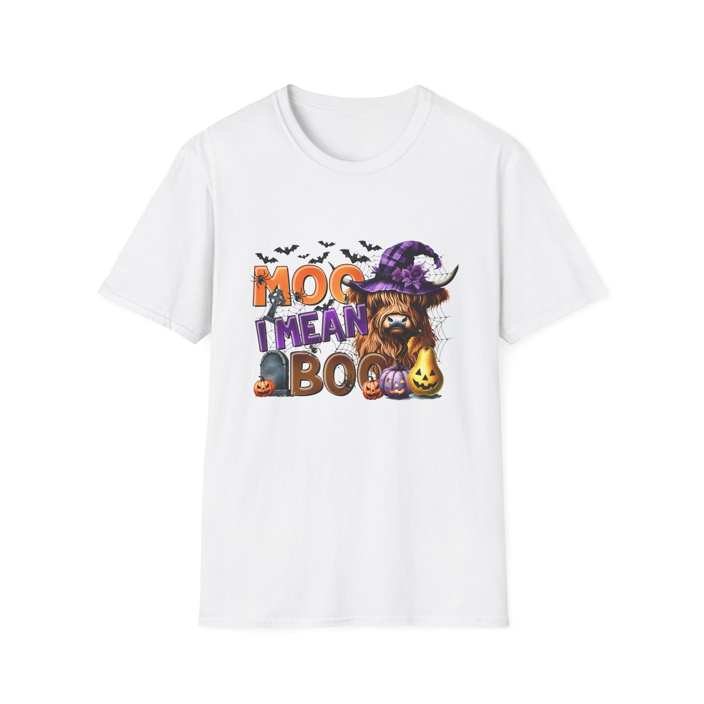 Funny Cow Halloween T-Shirt - "MOO I Mean BOO" - Unisex Softstyle Tee