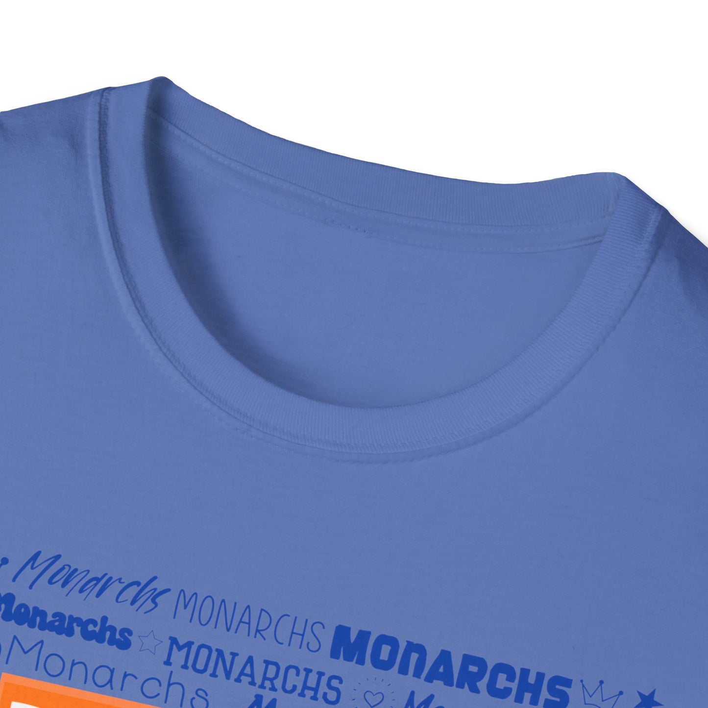 Orange Cow M Monarchs Unisex Softstyle T-Shirt with 'Monarchs Roar' Design - Perfect for School Spirit and Team Events