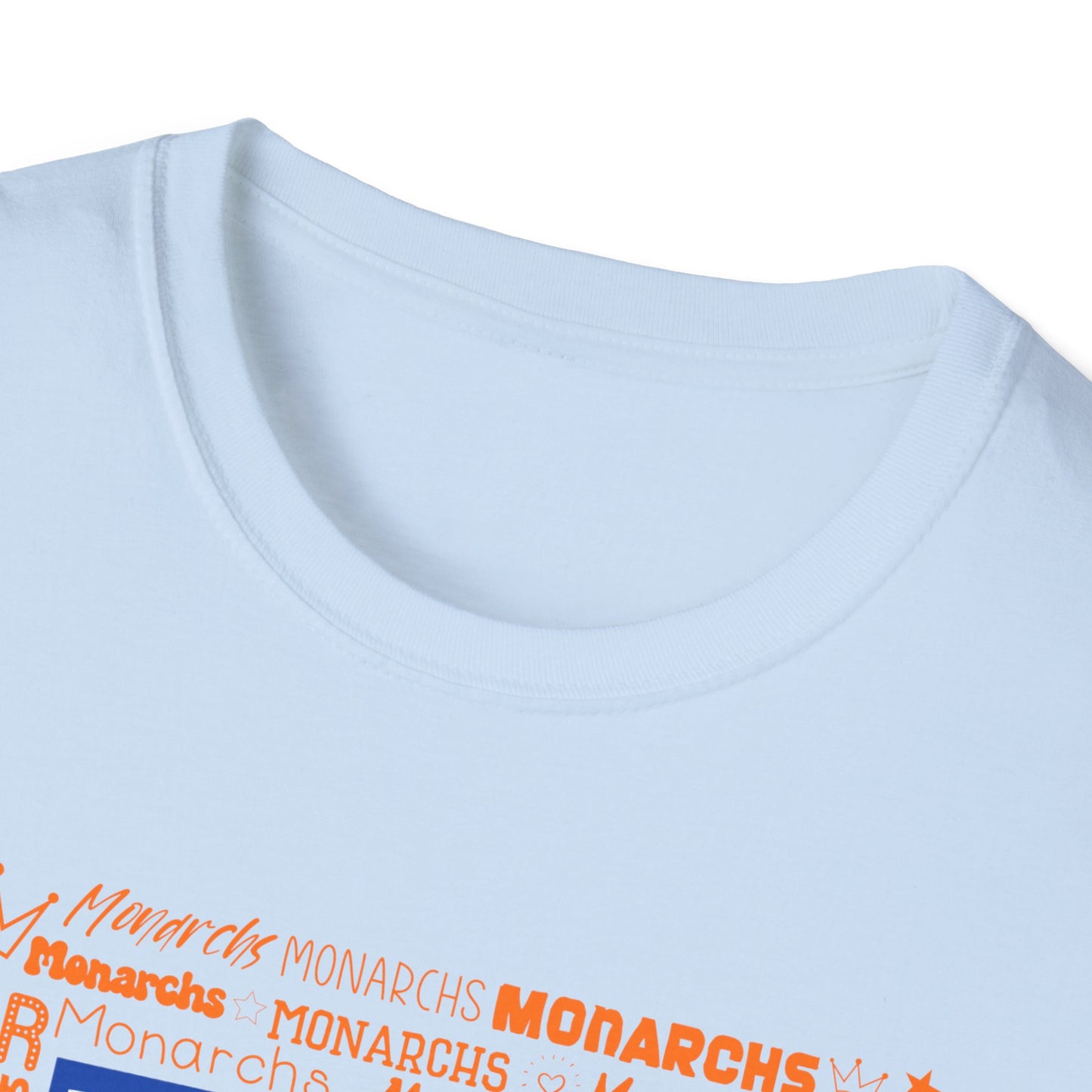 Blue Cow Print M Monarchs Unisex Softstyle T-Shirt - Monarchs Roar Graphic Tee for School Spirit