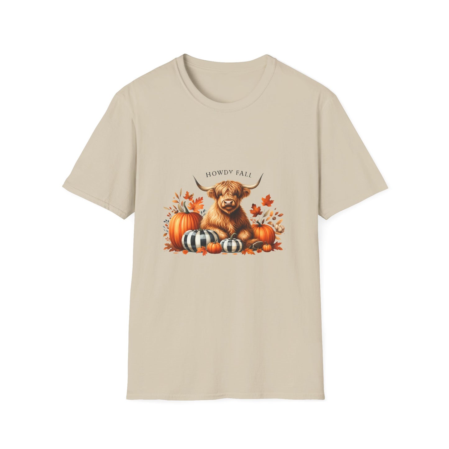 Howdy Fall-Themed Highland Cow Unisex T-Shirt - Cute Pumpkin Design