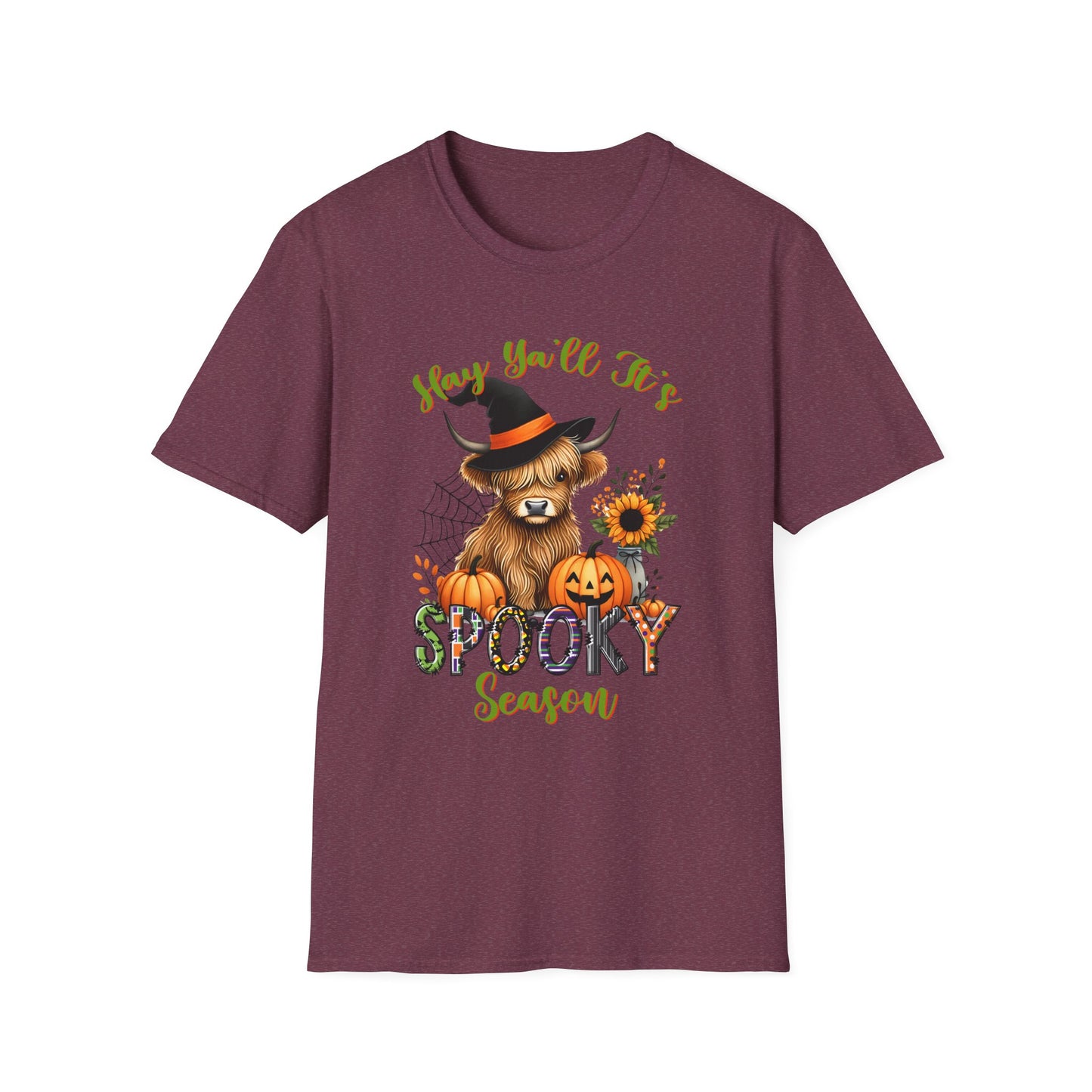 Hey Y'all It's Spooky Season Halloween Cow Unisex Softstyle T-Shirt - Perfect for Halloween Celebrations