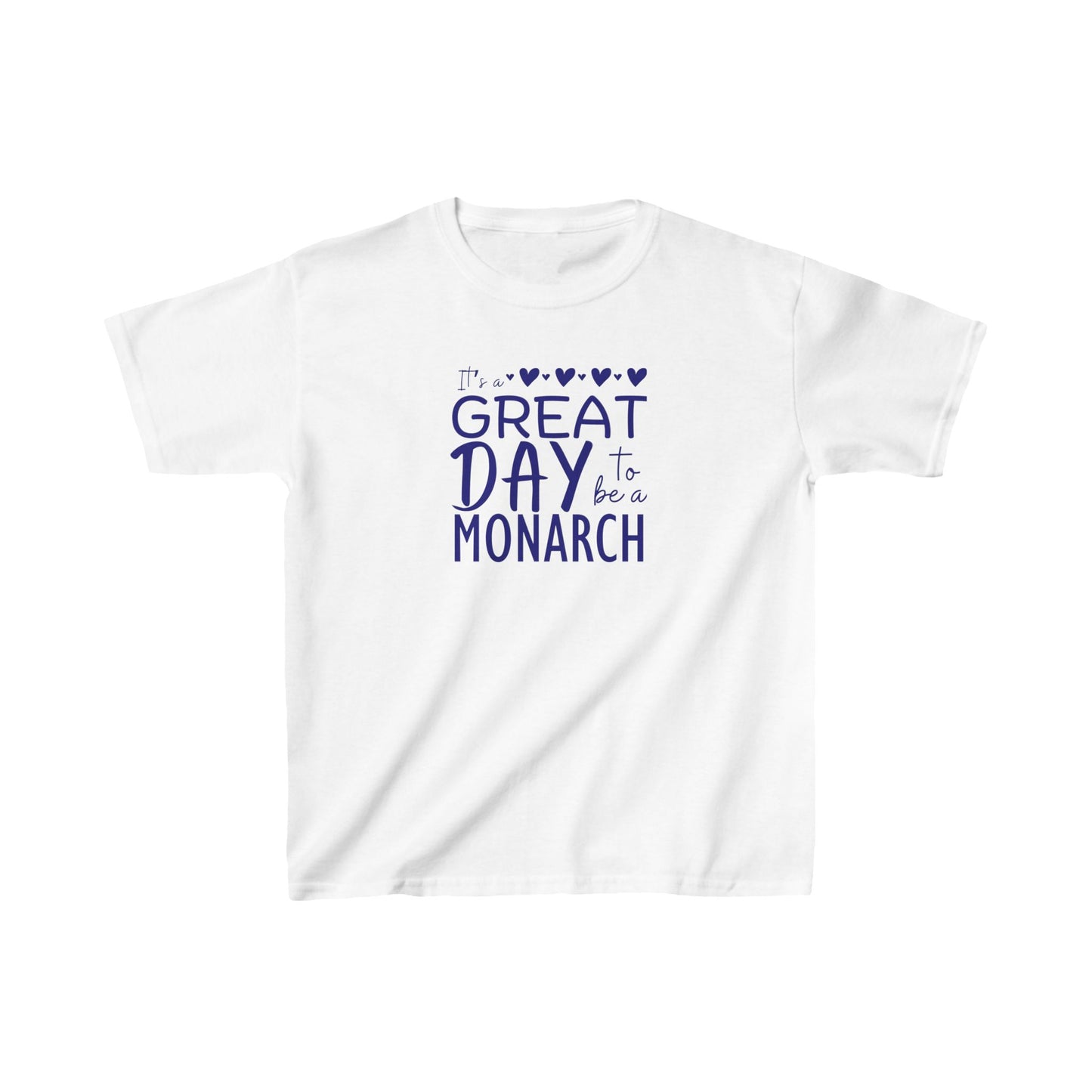 Kids Its a Great Day to be a Monarch  Blue Lettering Tee - Vibrant Green Cotton T-Shirt