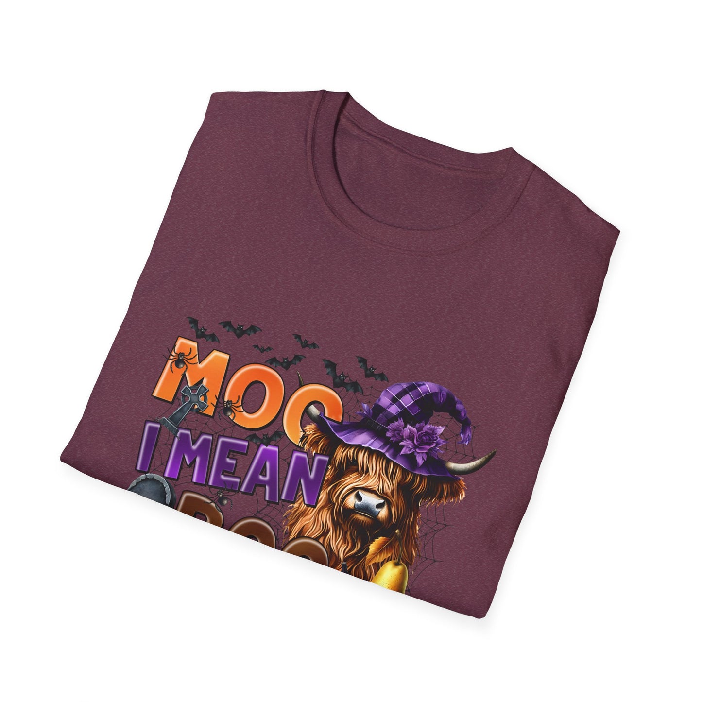 Funny Cow Halloween T-Shirt - "MOO I Mean BOO" - Unisex Softstyle Tee