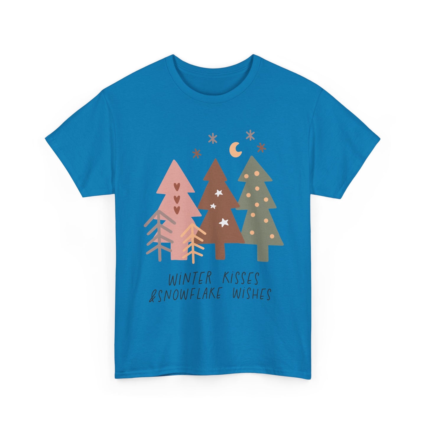 Winter Kisses & Snowflake Wishes Boho Winter Holiday Unisex Heavy Cotton Tee